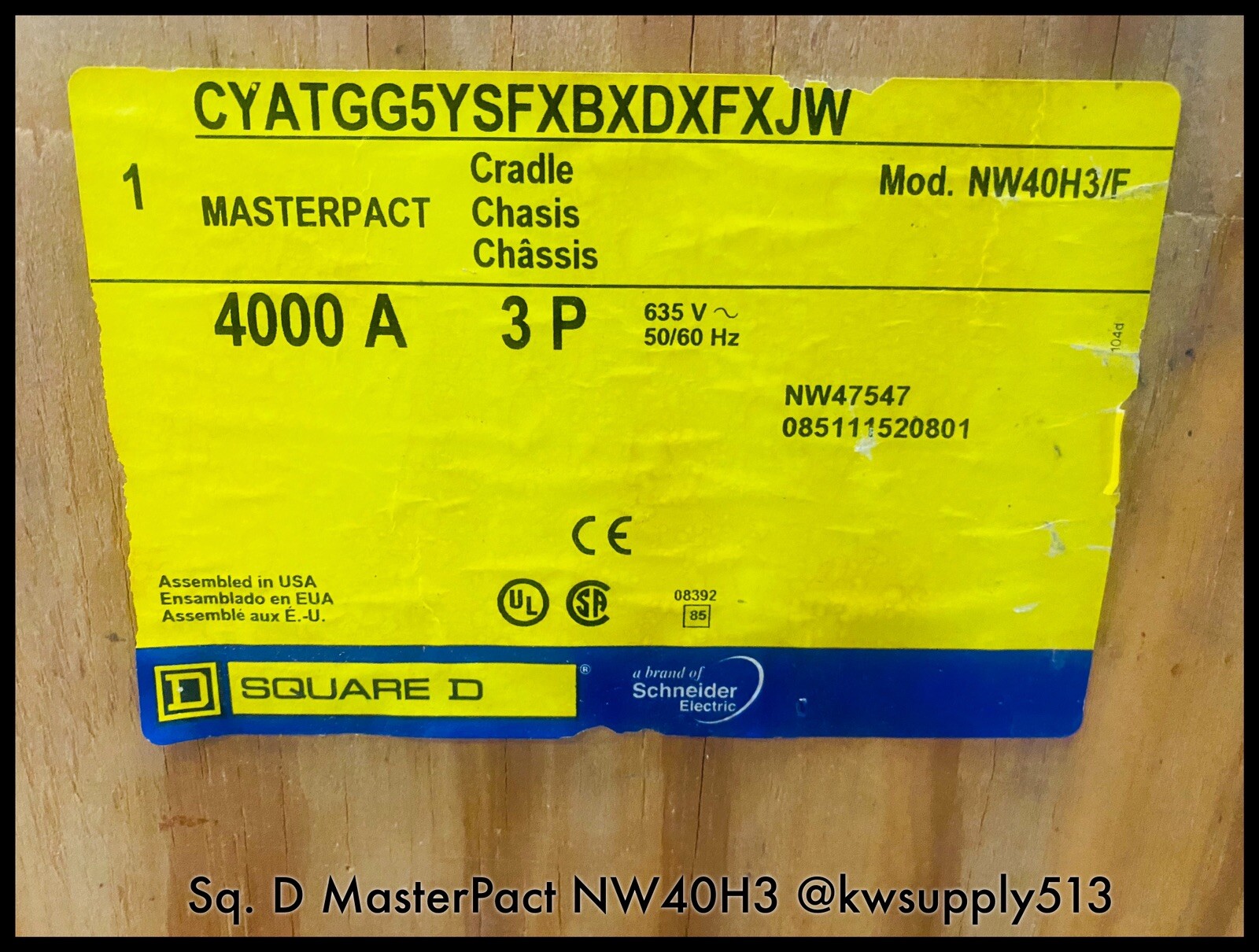 NW40H3 ~ Square D YA6KKR44A9DFFFWXXA NW40H3 Micrologic 6.0P ERMS 4000A ~ Surplus