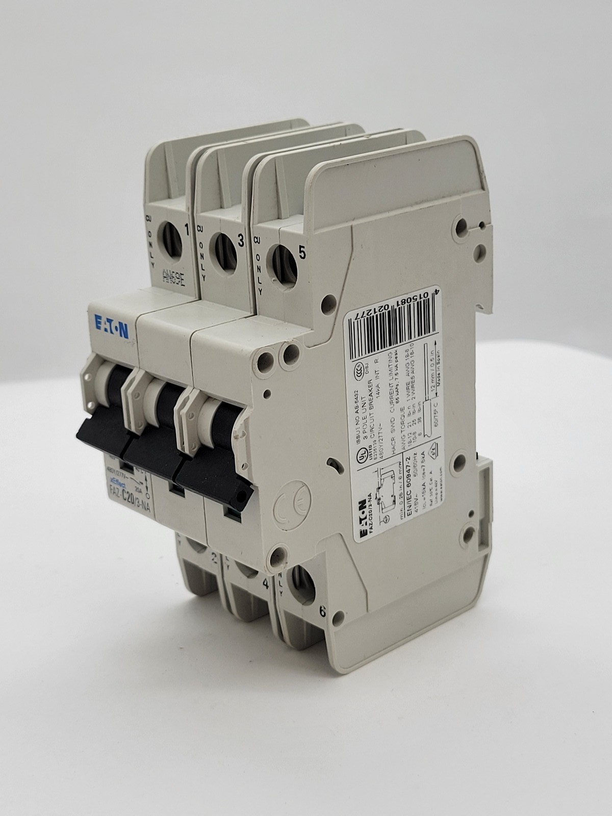 Eaton FAZ-C20/3-NA Miniature Circuit Breaker 20A 3P 480Y/277V 14KA Din Rail