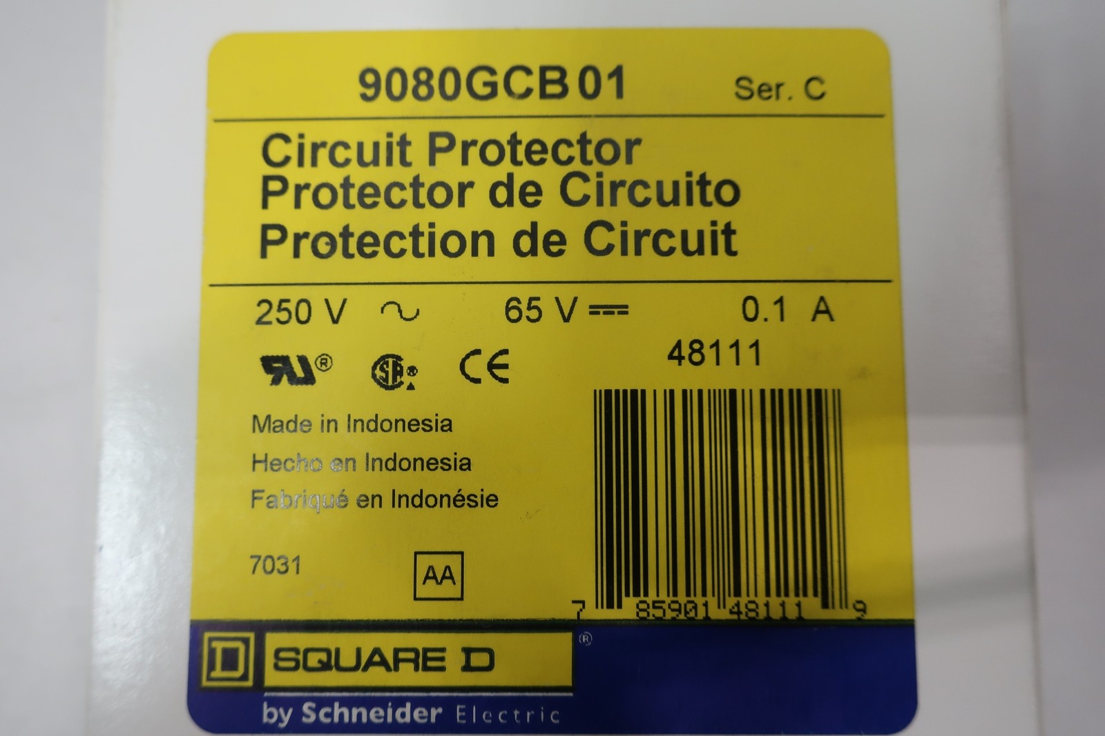 Square D 9080GCB01 Circuit Breaker 0.1a 250v-ac 65v-dc 1p