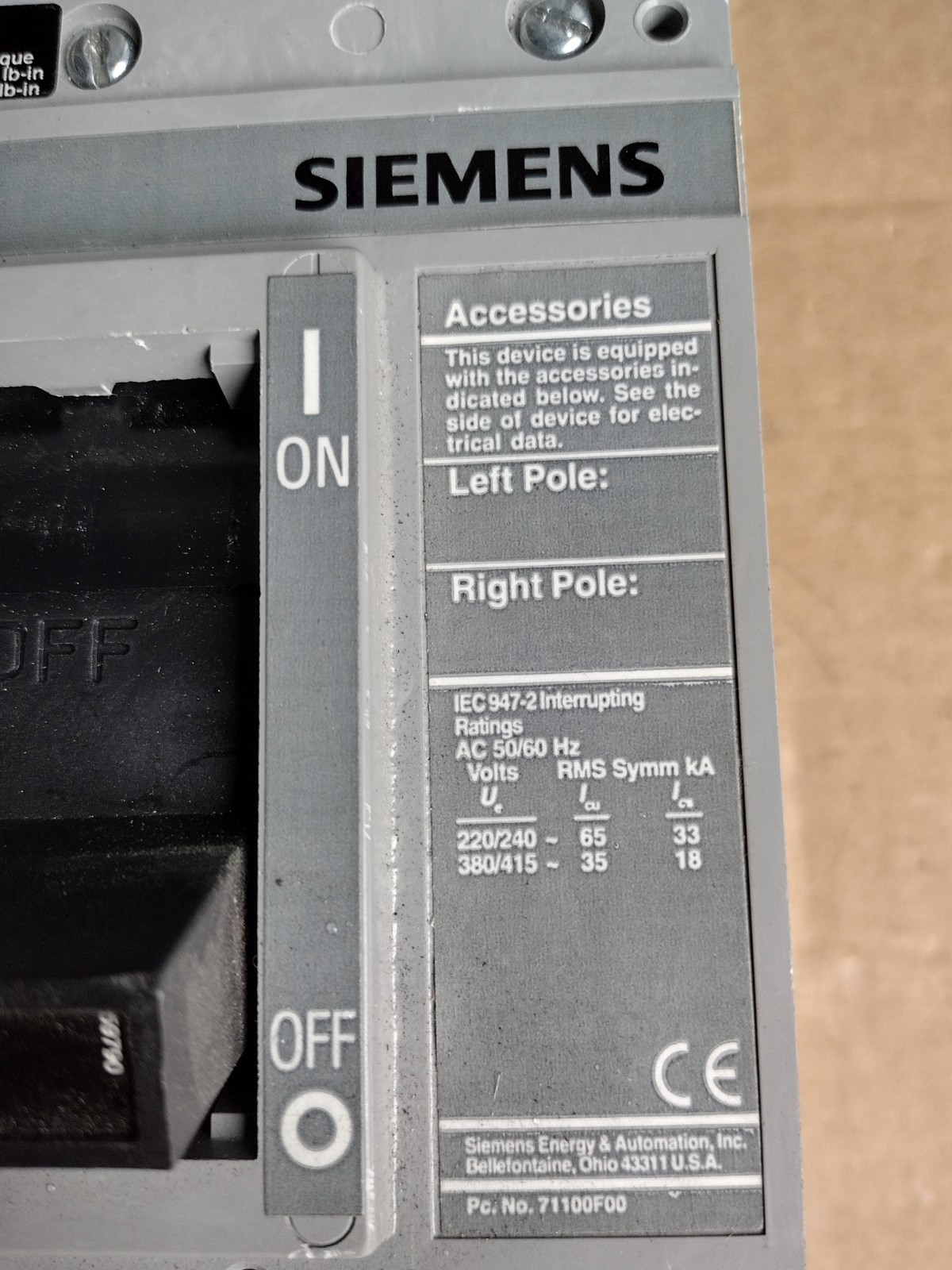 Siemens FXD63B150 Sentron Series 150A 600V 3P Circuit Breaker FXD6-A