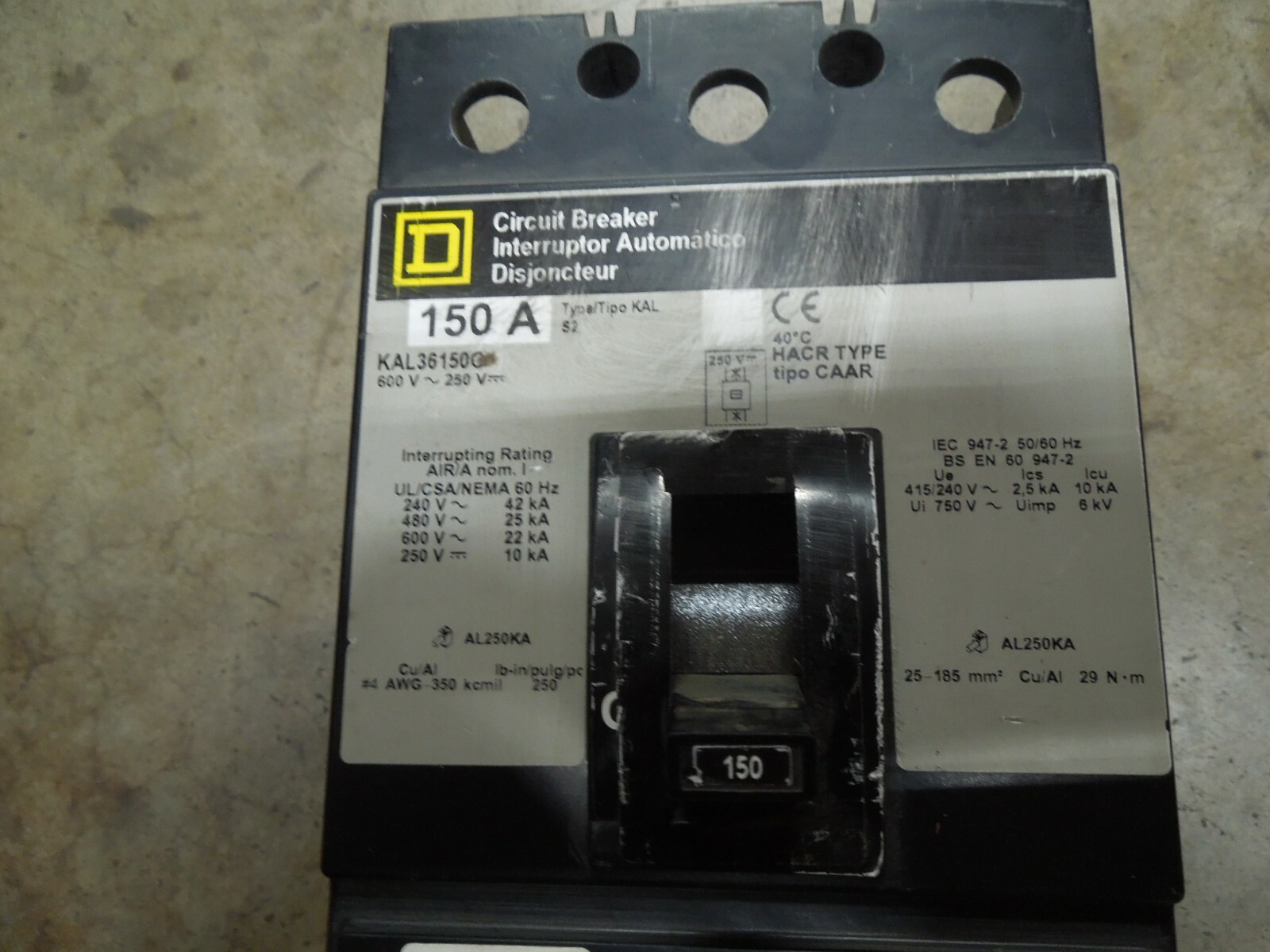 Square D KAL36150G 150A 3p 600V Circuit Breaker GFM250KA Ground Fault Module