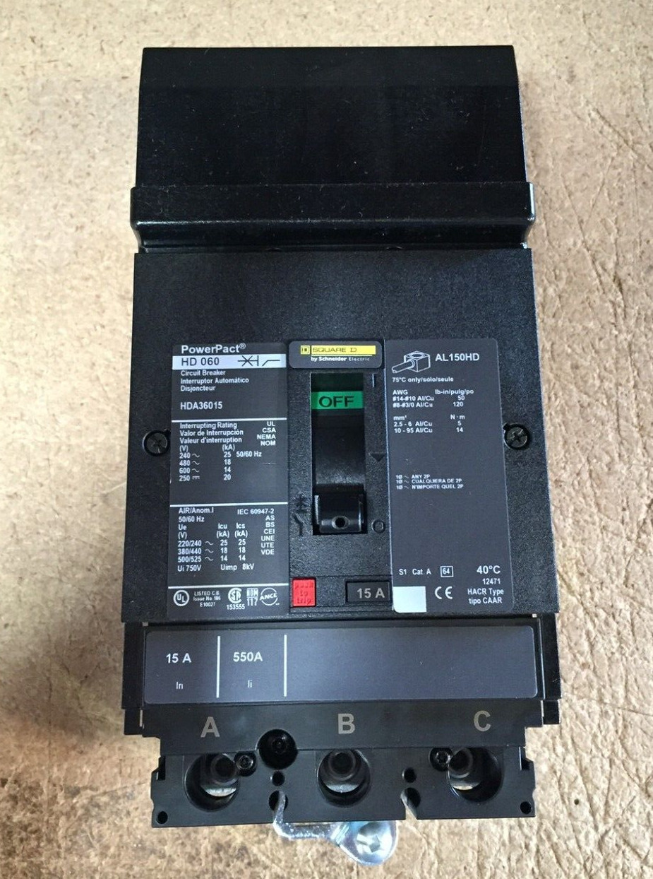 Square D HDA HDA36015 3Pole 15Amp 480/600Volt I-Line Circuit Breaker NEW
