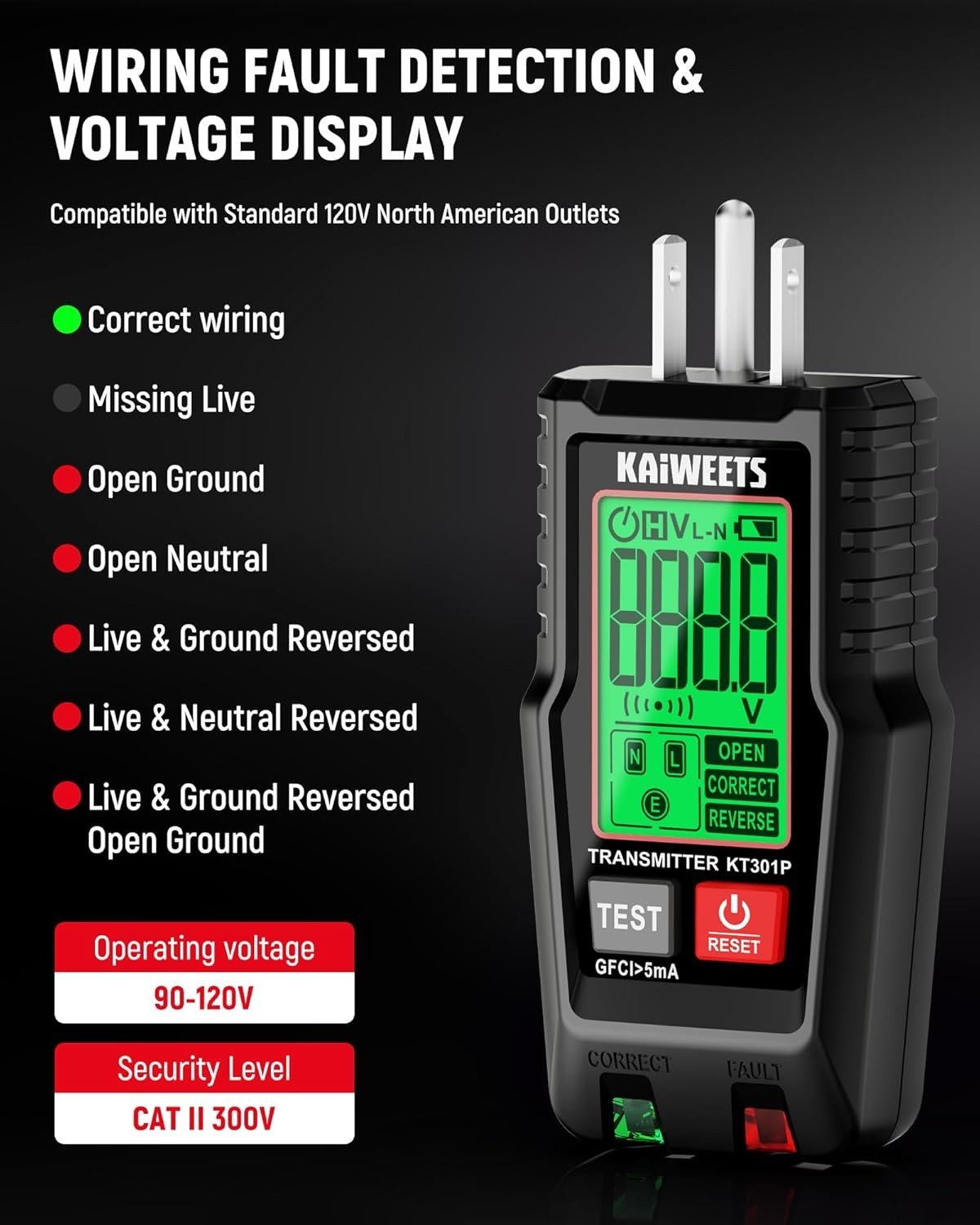 All-in-One Circuit Tracer Tool with LCD and Non-Contact Voltage Function – KT301
