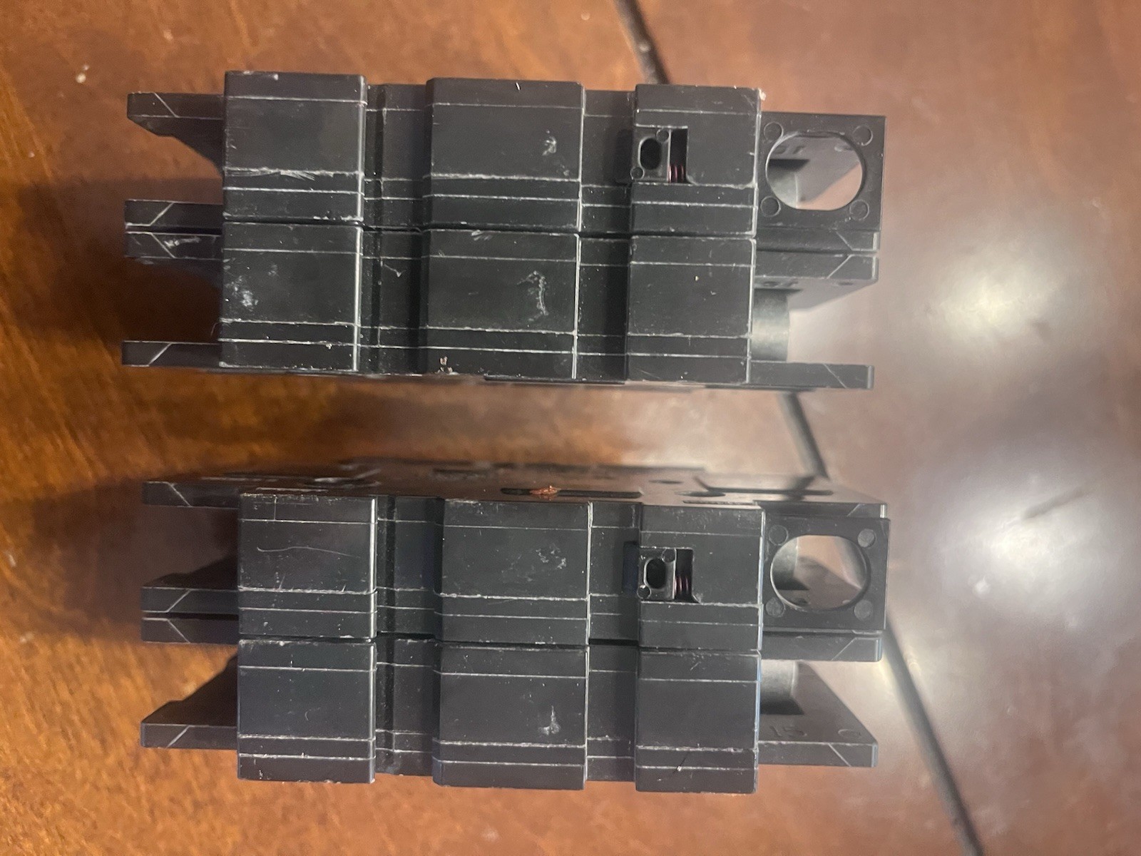 a pair of Square D Din Rail 2-pole 15 Amp