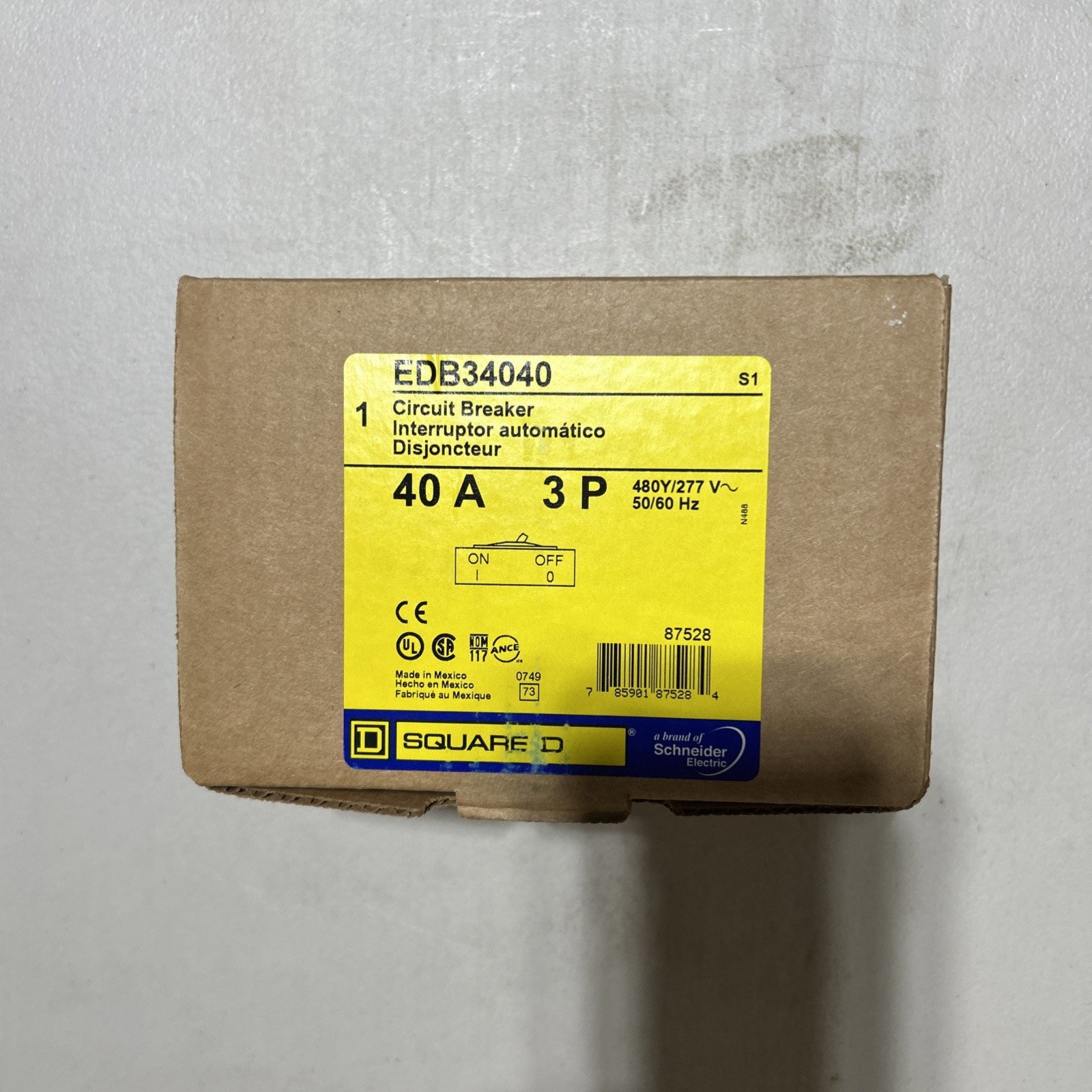 Square D Schneider Electric EDB34040 40 Amp 3 Pole 480V Circuit Breaker New Box