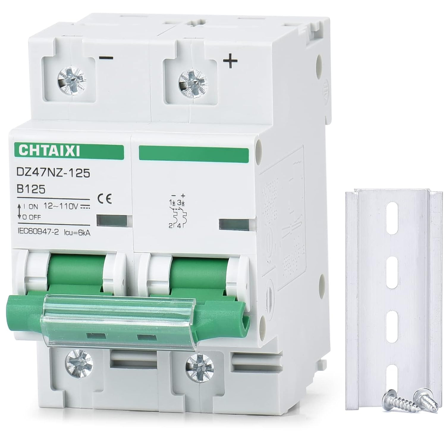 12V-110V DC Miniature Circuit Breaker, 125 Amp 2 Pole Battery Breaker Protector