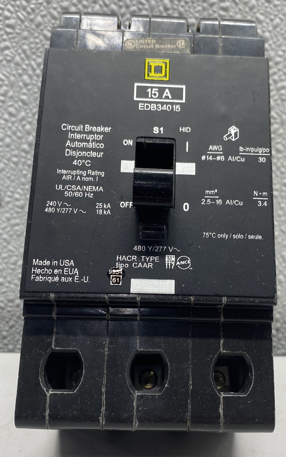 Square D Schneider Electric Bolt-on EDB Circuit Breaker EDB34015