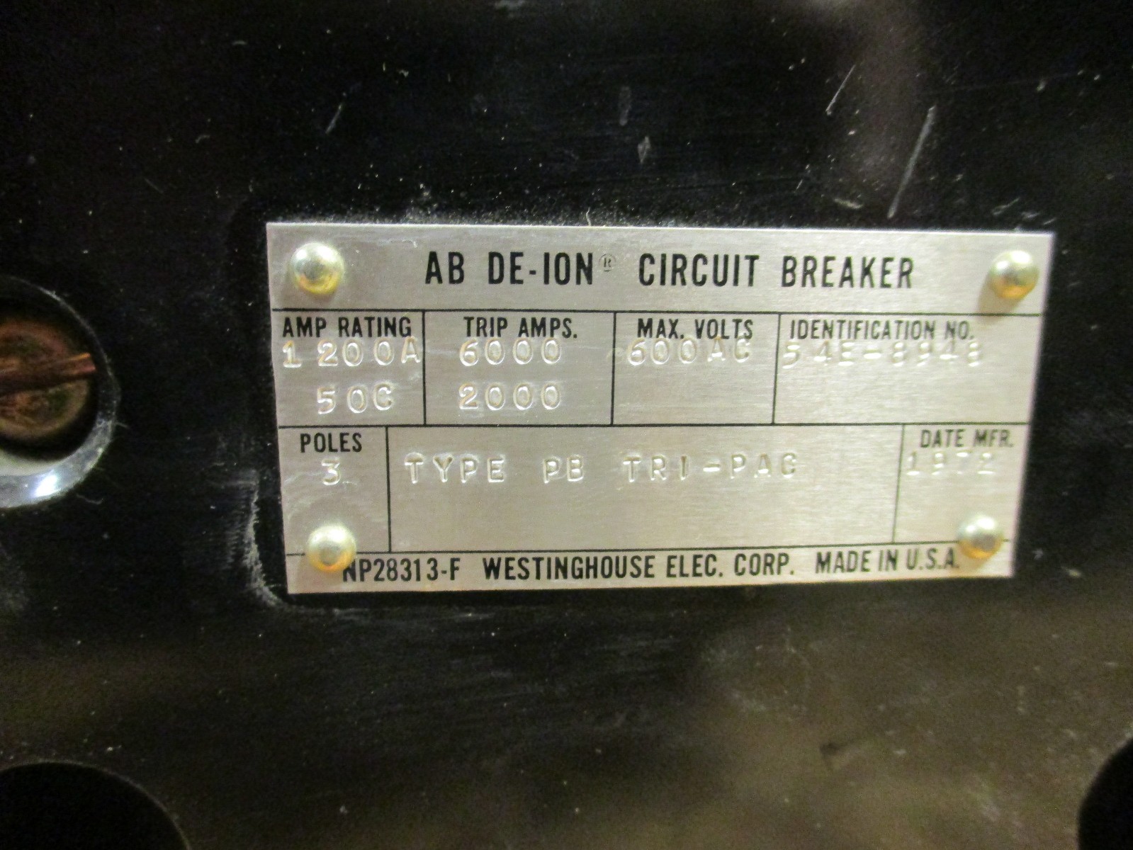 Westinghouse PB31200 Ckt Breaker, 1200A, 600V, TRIPAC RECON+TEST REPORT+WARRANTY
