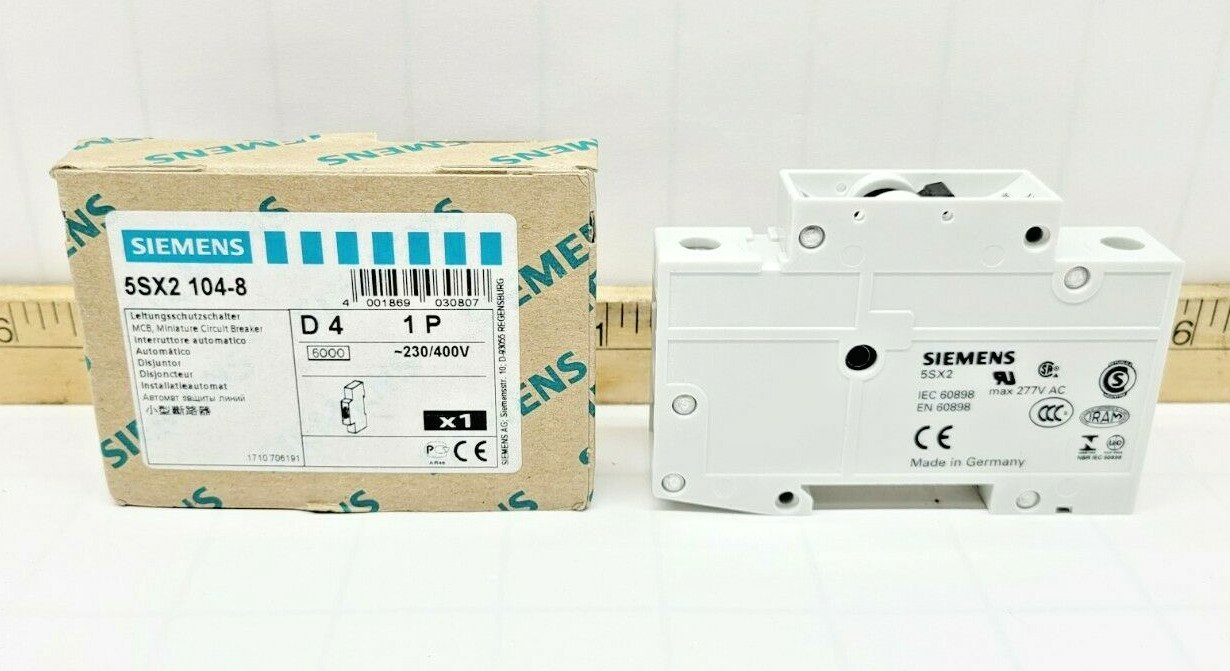 New Siemens 4 Amp Din Rail Circuit Breaker 277 VAC Single Pole 5SX2 104-8
