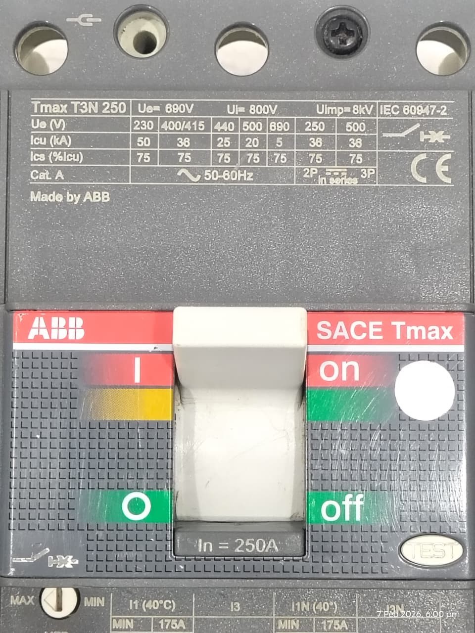 ABB SACE TMAX T3 N 250 1SDA051306R1 4 Pole 250Amp CIRCUIT BREAKER