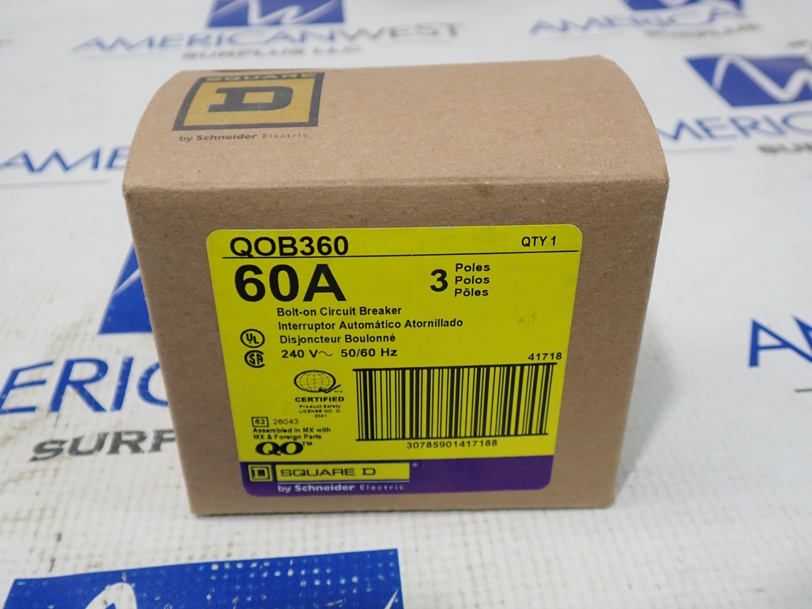 New Square D QOB360 3 Pole 60 Amp 240V Circuit Breaker
