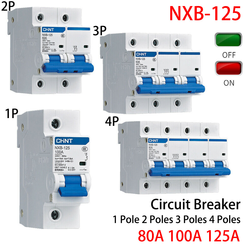 NXB-125 1/2/3/4 Pole Circuit Breakers Disconnectors 80A,100A,125A Type C MCB 6kA