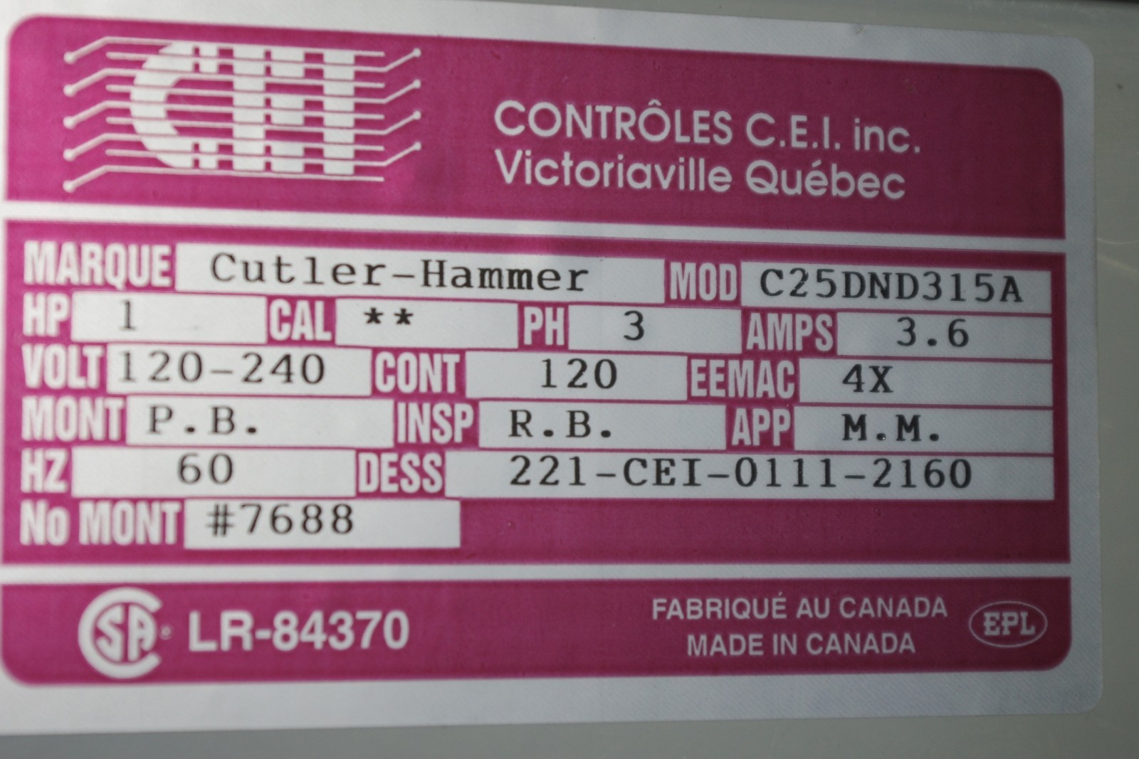 Cutler Hammer C25DND315 Start/Stop Control Panel Square D 9070T50D23