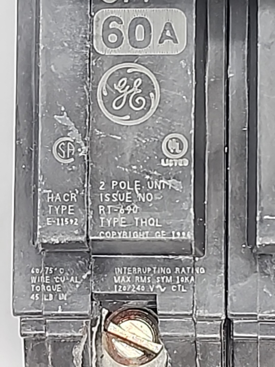 GENERAL ELECTRIC THQL2160 2POLE 60A 120/240V CIRCUIT BREAKER [1WS2-1]
