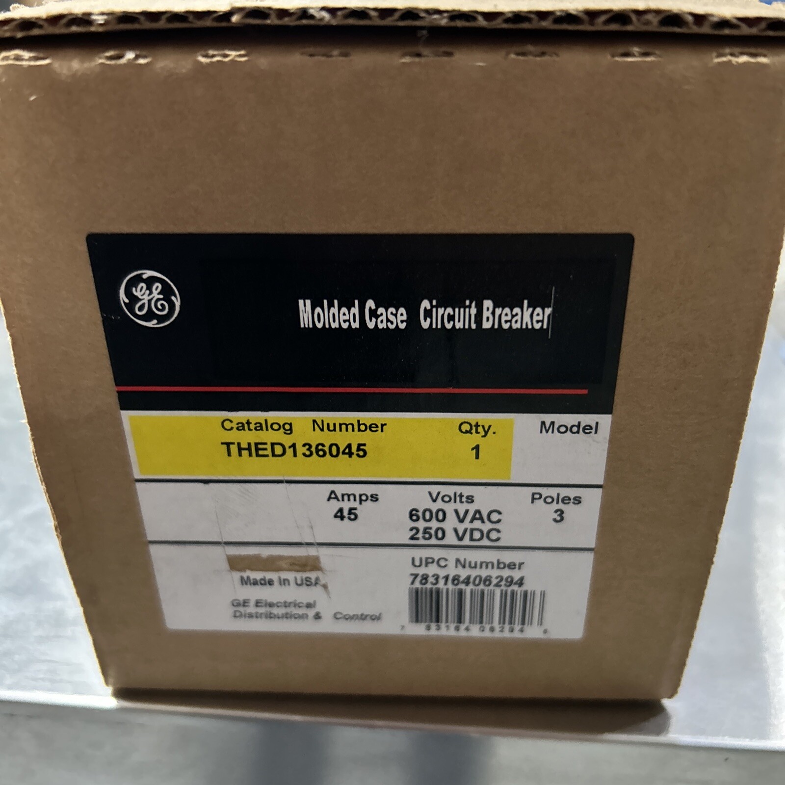 THED136045 GENERAL ELECTRIC CIRCUIT BREAKER E150 LINE THED TYPE 45 AMP 3 POL NEW