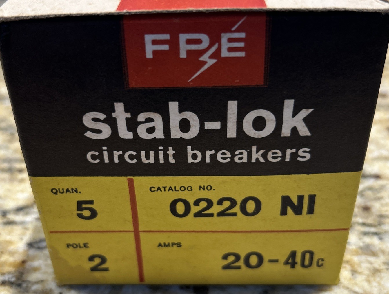(5)- FPE Federal Pacific 20A 2 Pole NC220 Stab-Lok Breaker THIN NC NEW ORIG BOX