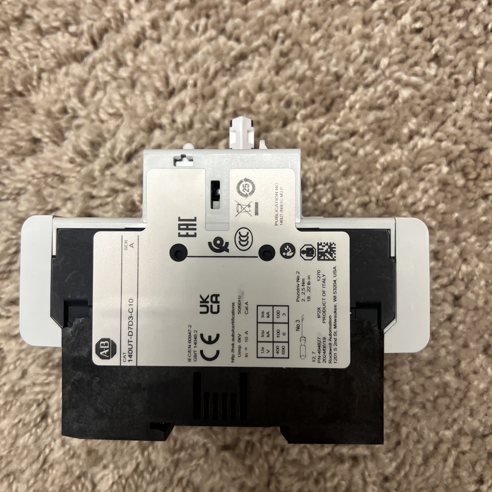 Allen Bradley 140UT-D7D3-C10 Series A Circuit Breaker, 3 Pole, 10A, 480Y/277 VAC