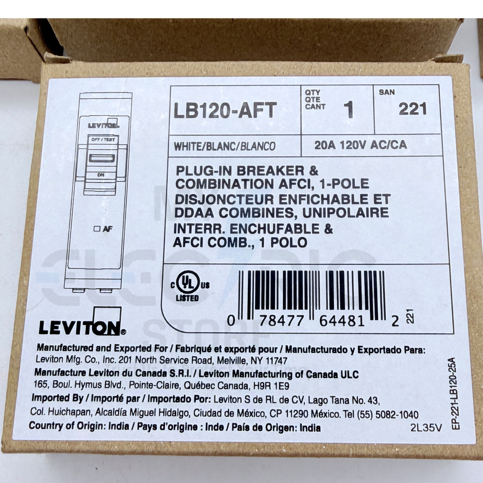 Leviton LB120-AFT 20A Arc Fault AFCI Thermal Magnetic Breaker 120V NEW Lot 10