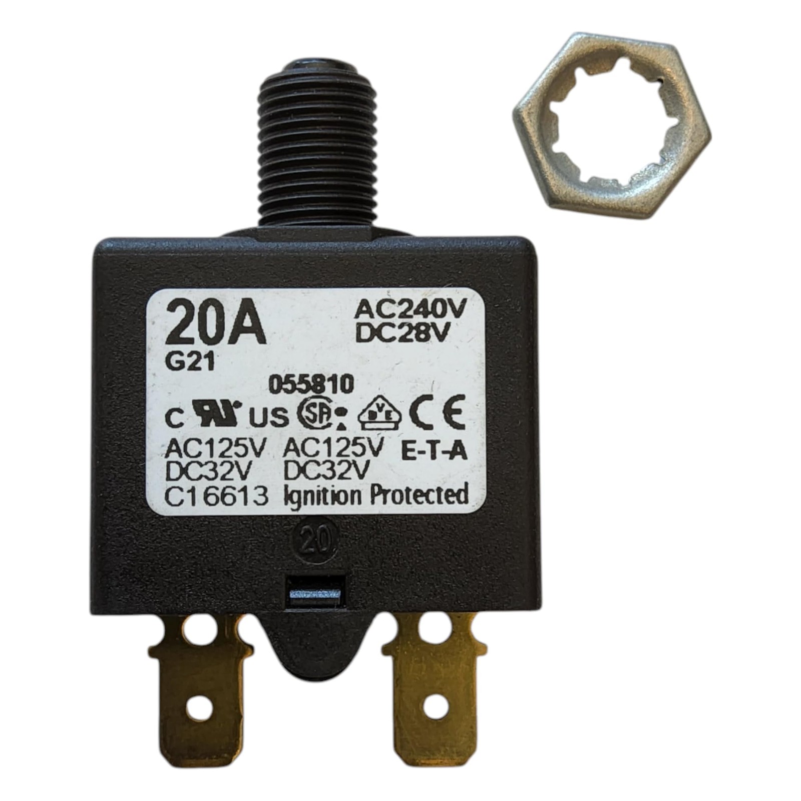 1658G2101P1020A Circuit Breaker Therm Push 20A Flange 1 Pole 240/28V