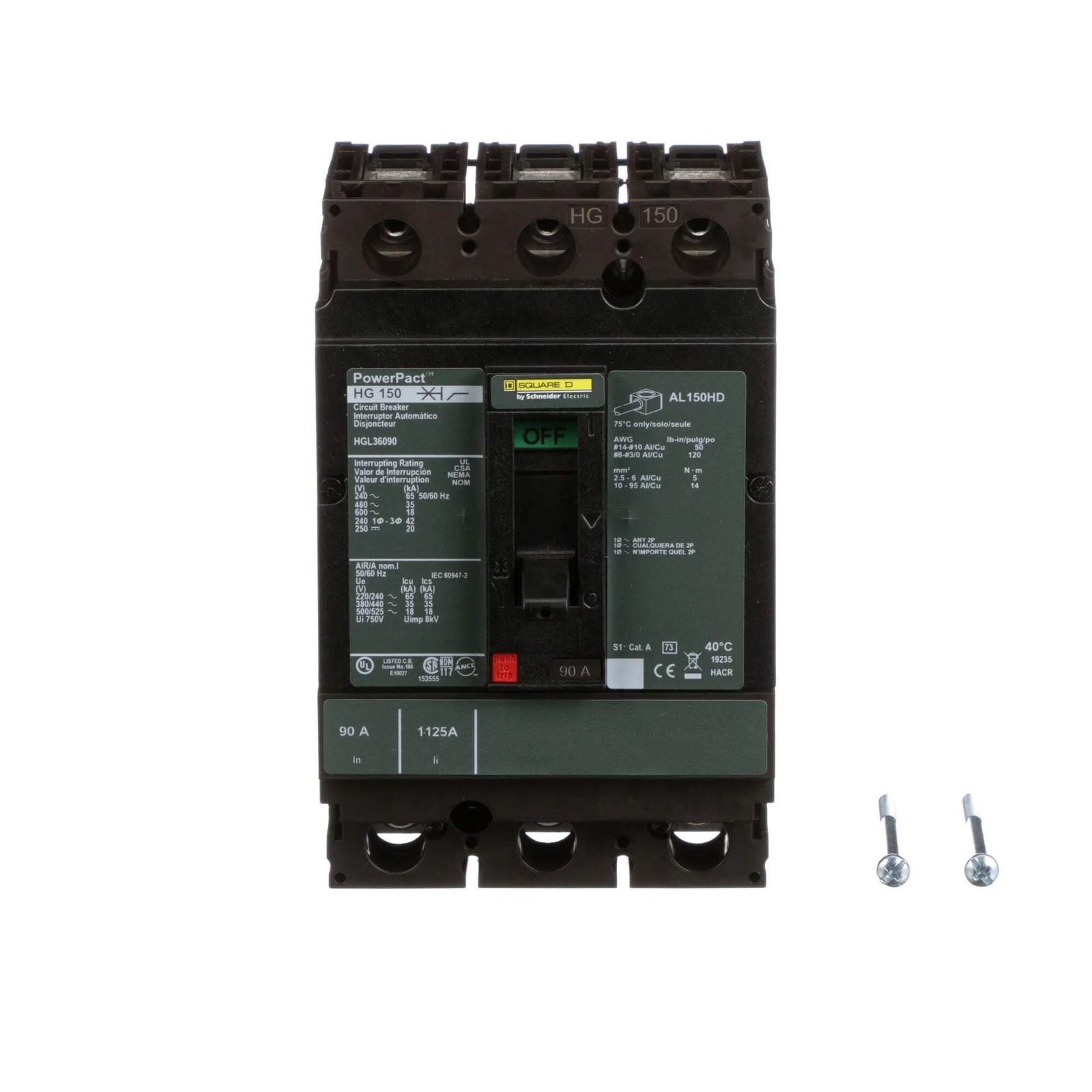 HGL36090 – Square D PowerPacT H 90A 3P 600VAC 18kA Thermal Magnetic Molded Case