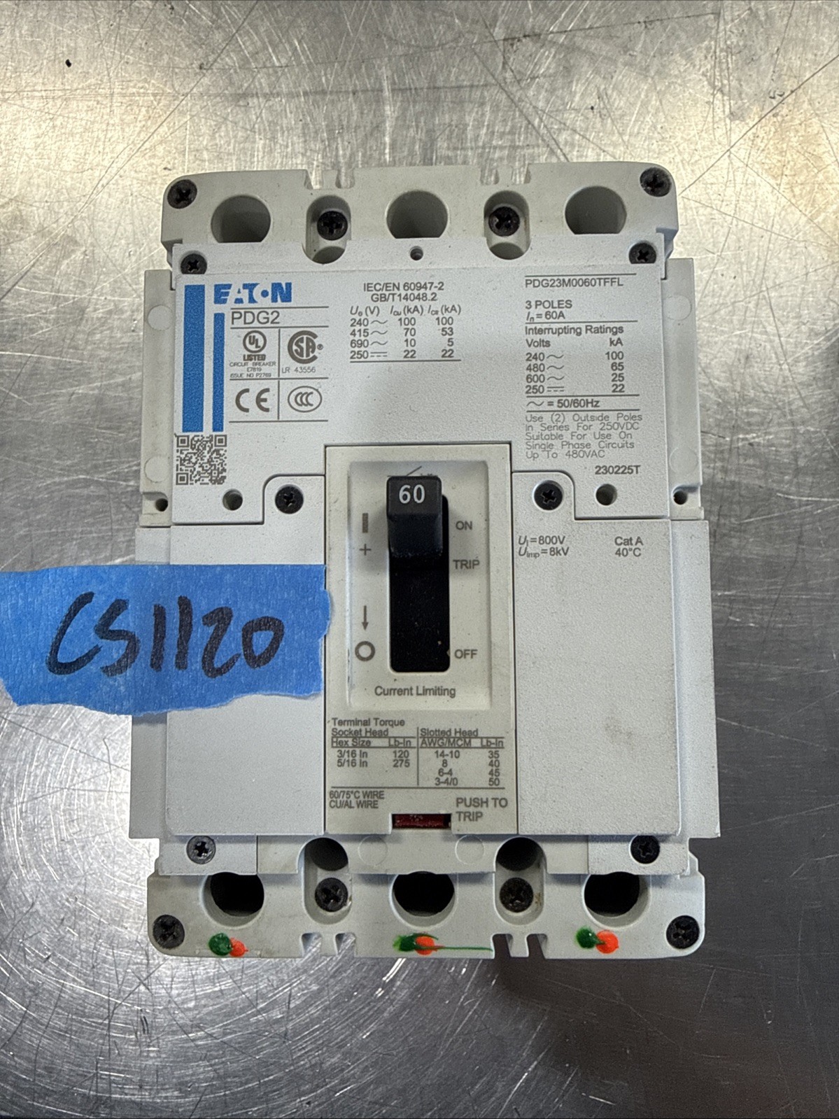 EATON PDG23M0060TFFL 60A 480/600V 3 Phase PDG2 Breaker CS1120