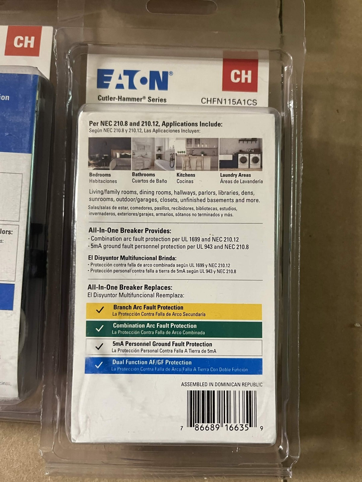 New Eaton CHFN115A1CS 15-Amp 1-Pole Dual Function AFCI/GFCI Breaker 4-Pack