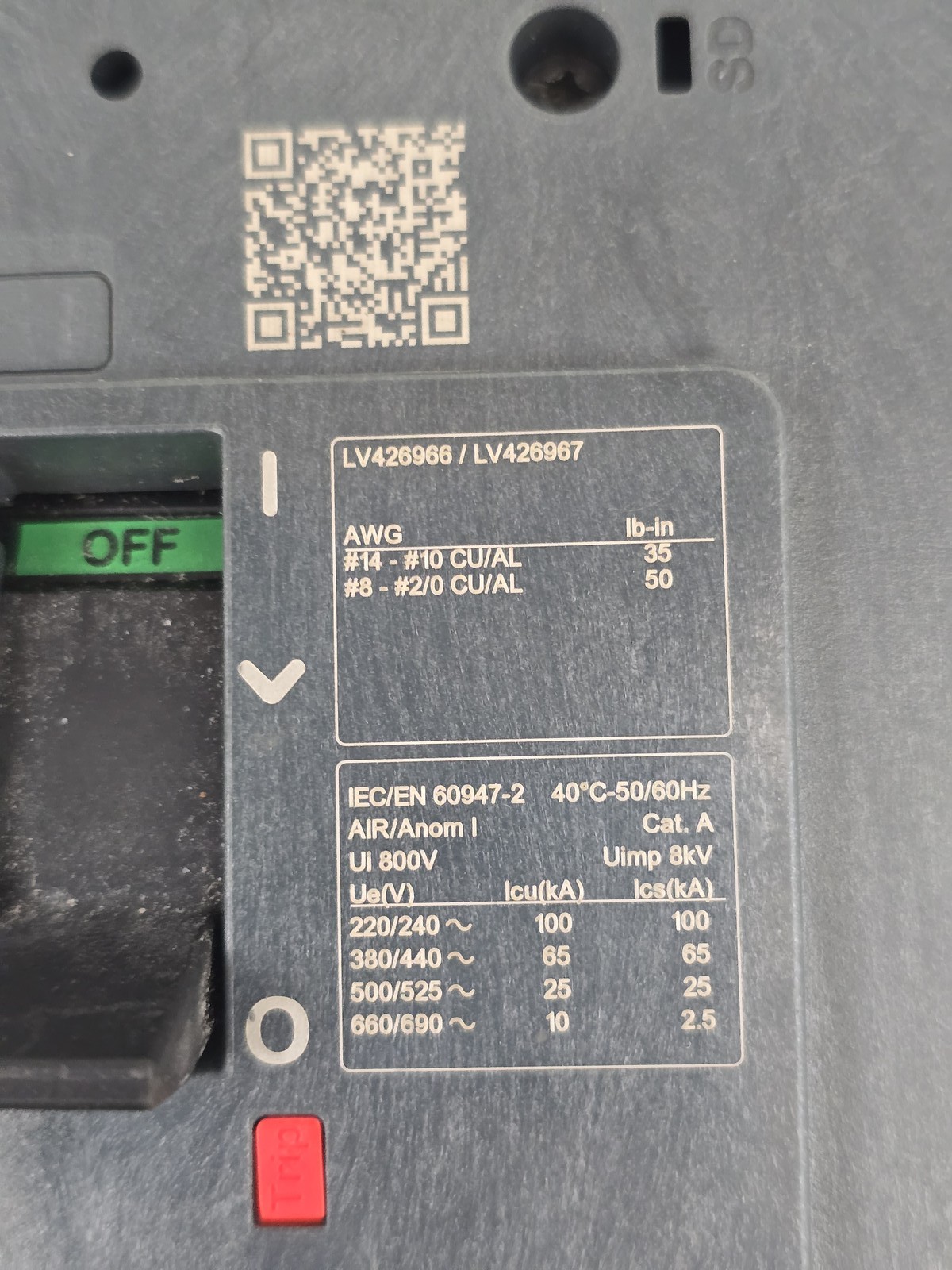 Square D BJA36040 I-Line PowerPact Circuit Breaker 40A 3P 600Y/347V HACR 50/60Hz