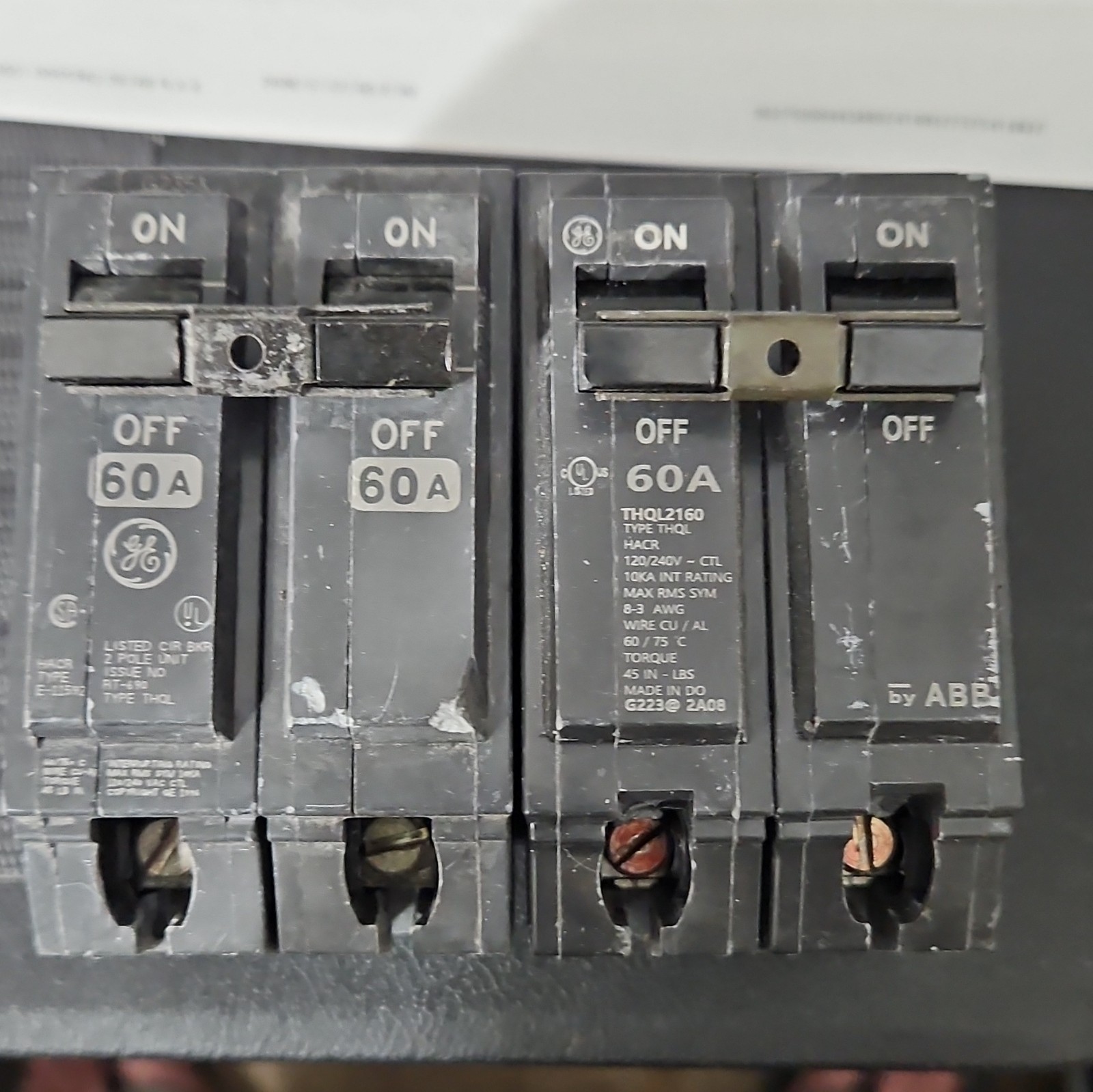 GE THQL2160 60A Circuit Breaker 2-Pole 201-250V QTY (2)