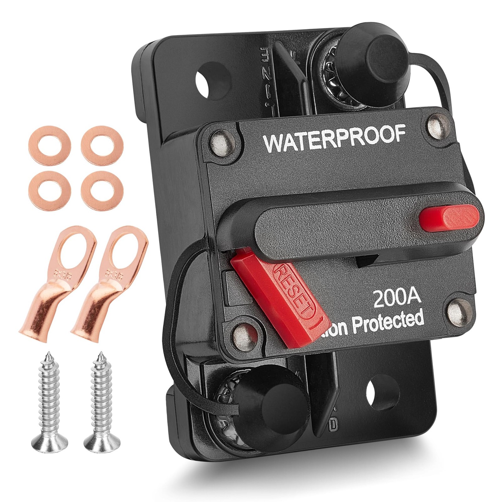 200 Amp Circuit Breaker Fuse 2/0 AWG – 3/8″ Battery Ring Terminal Connector f…