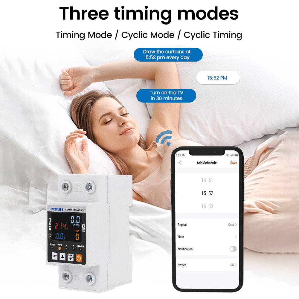 85~300VAC 63A Tuya WIFI Intelligent Control Single Phase Power Protector 50/60hz