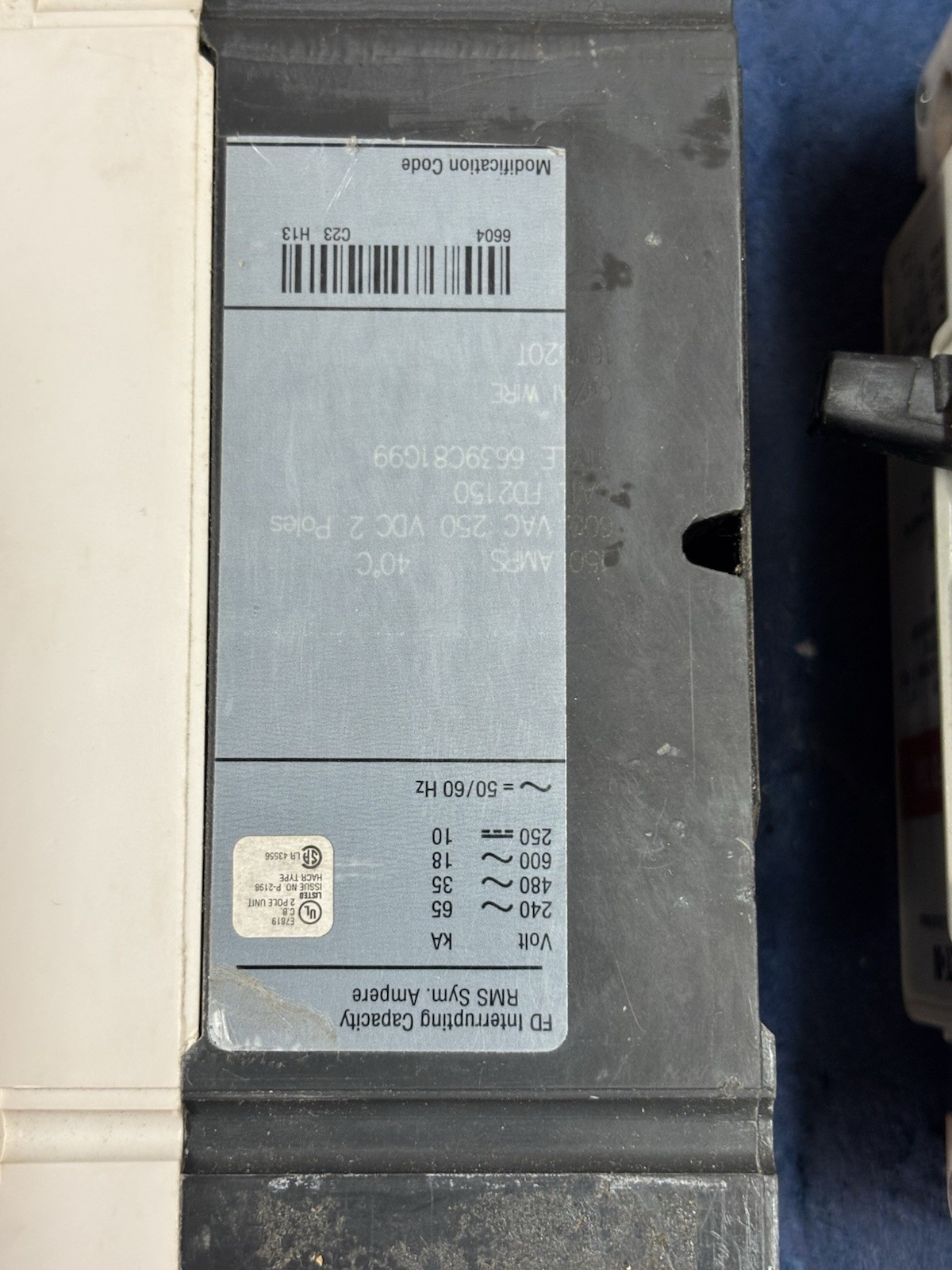 Eaton FD2150 2 pole 150 amp Circuit Breaker 240-600vac MFG Date 2023