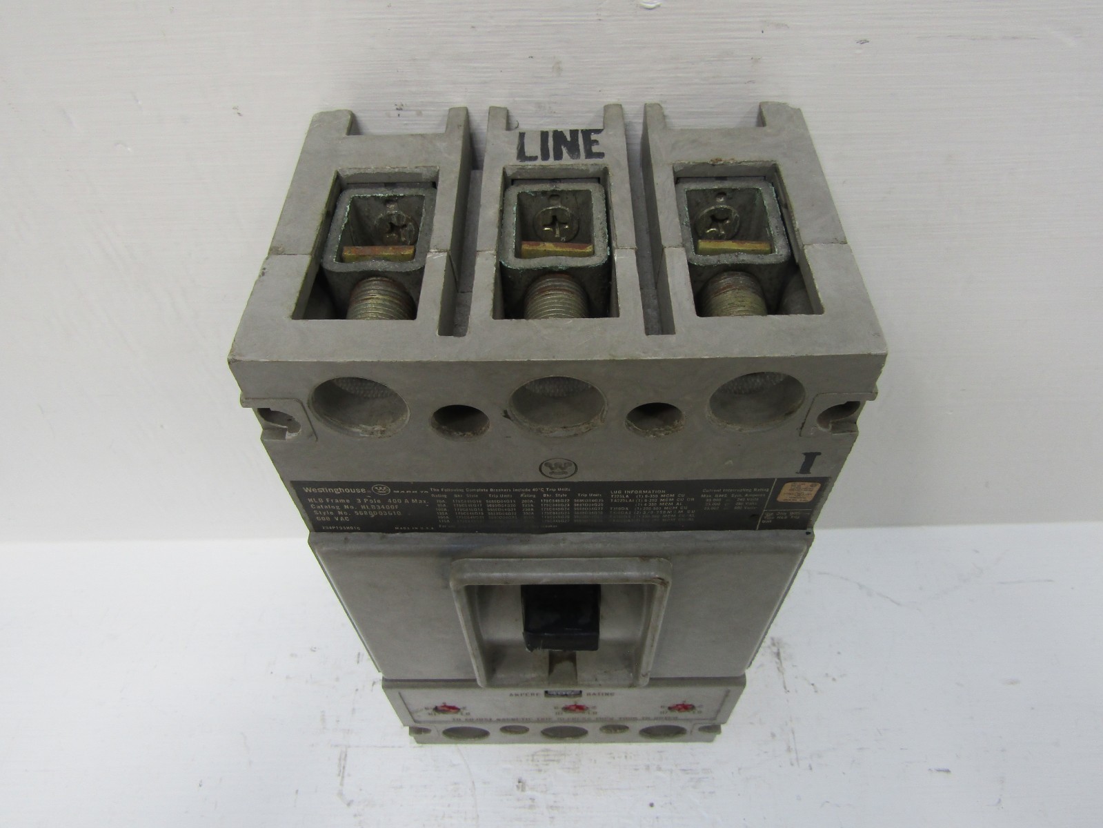 Westinghouse HLB3400F 400 Amp 600V 3-Pole Circuit Breaker 400A Trip 5680D03G10