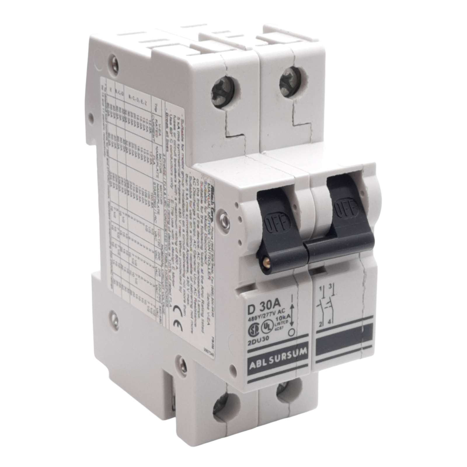 Altech 2DU30 Circuit Breaker, D-Curve, 2-Pole, 30A, 480Y/277VAC, DIN Rail