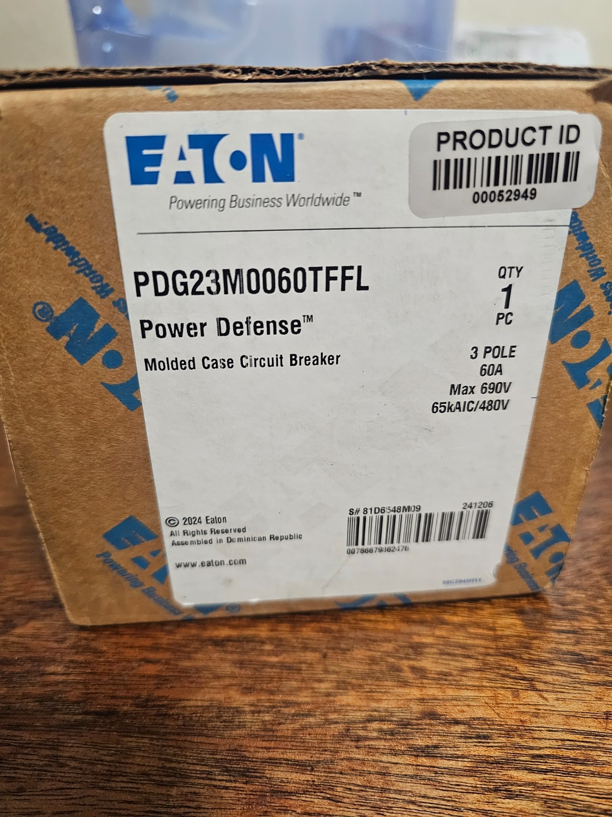 eaton power defense 3pole 60amp breaker 65kAIC/480v max 690v new in box