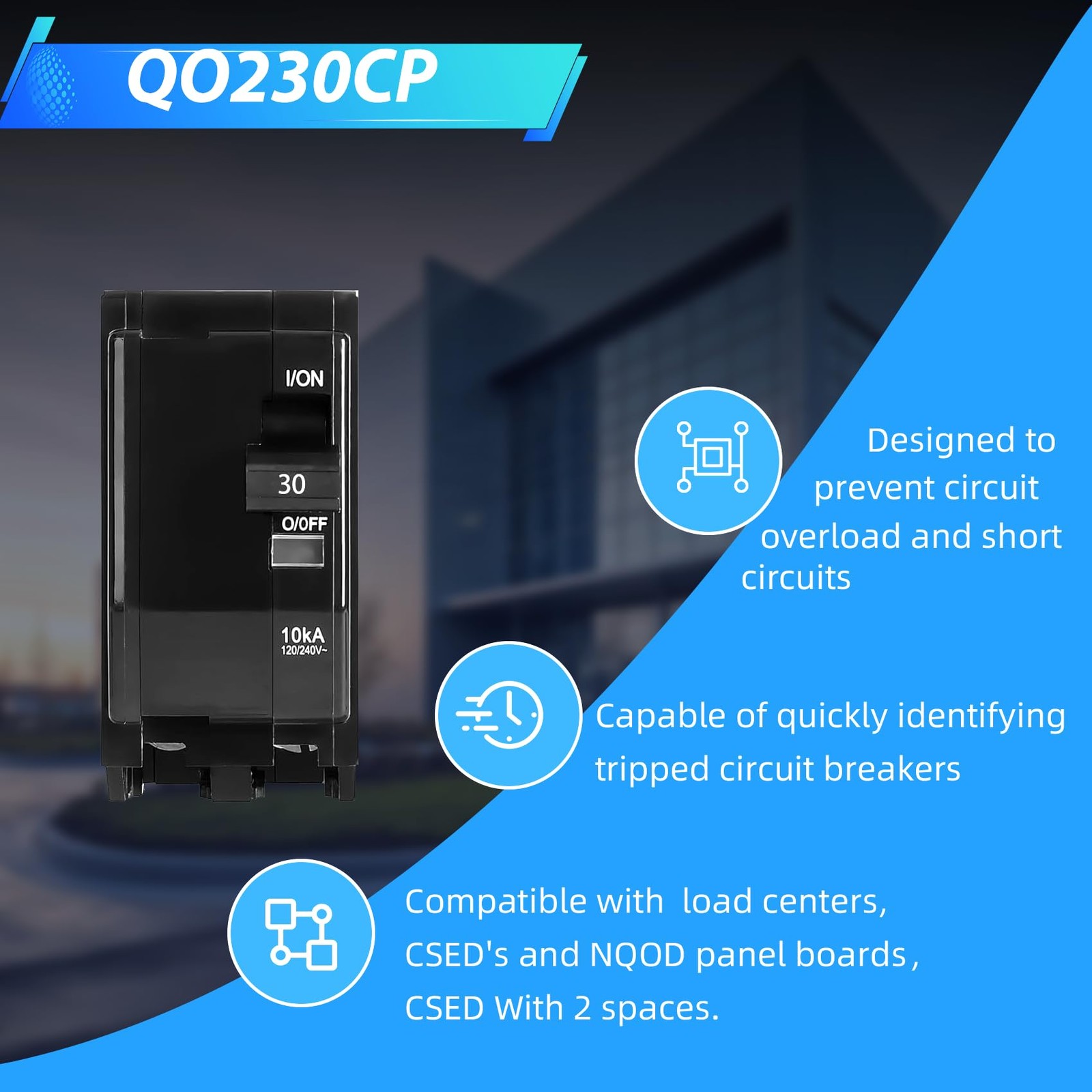 QO230CP 30Amp 2Pole Circuit Breaker Compatible SD QO Rated 120/240 VAC 10kA