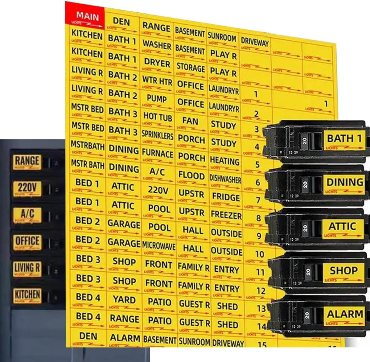 Circuit Breaker Labels 129 Pack Electrical Panel and Fuse Box Stickers Yellow