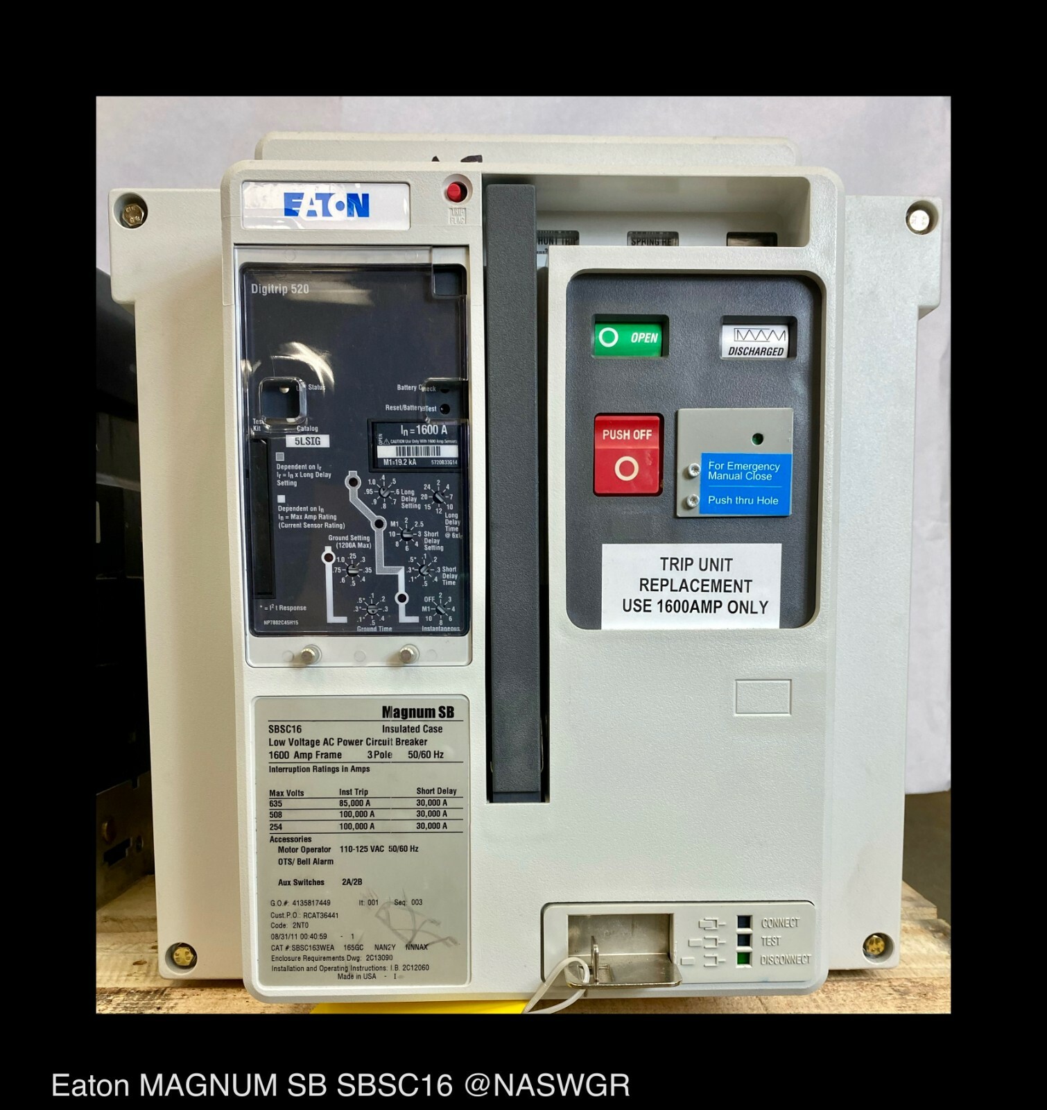 Eaton Magnum SB SBSC16 Breaker (E/O,D/O) ~ 1600 Amp – Tested/1Yr Warranty