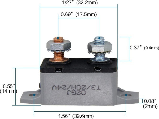 20A Manual Reset Circuit Breaker with Protective Red Cover for 6-28V Automotive