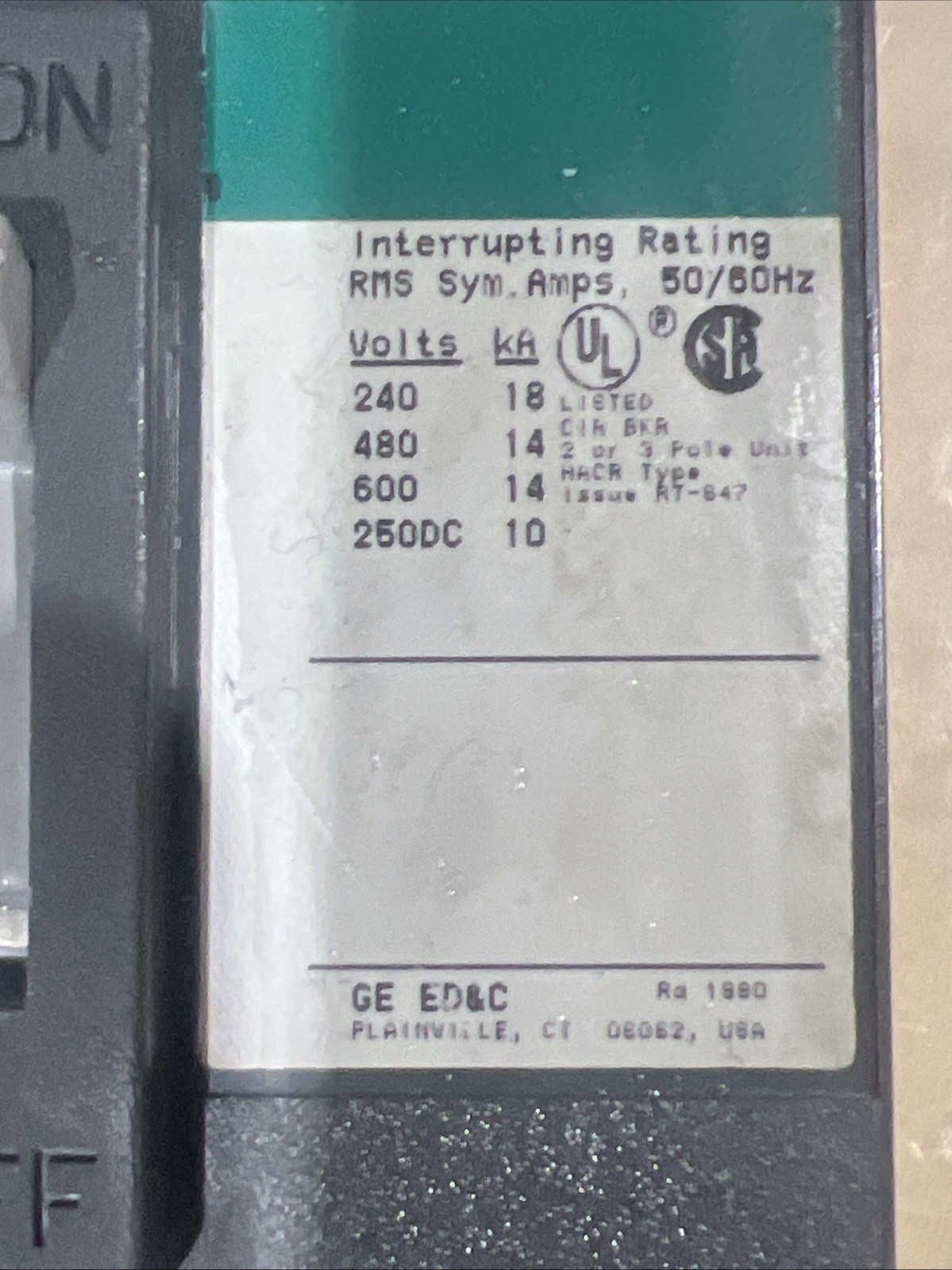 🔥GE TED136050 CIRCUIT BREAKER 50A 600VAC 250VDC 3P, Used, Free Shipping🇺🇸