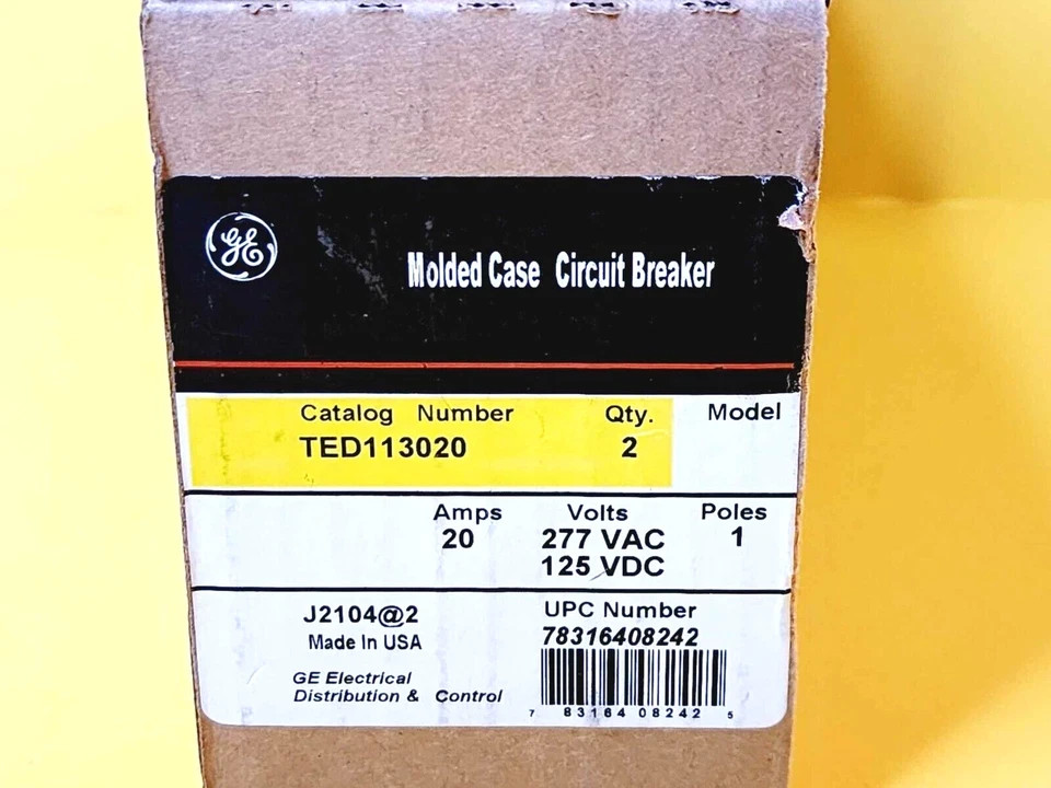 *LOT 2x NEW UNITS* GENERAL ELECTRIC GE TED113020 277V AC 125V DC CIRCUIT BREAKER