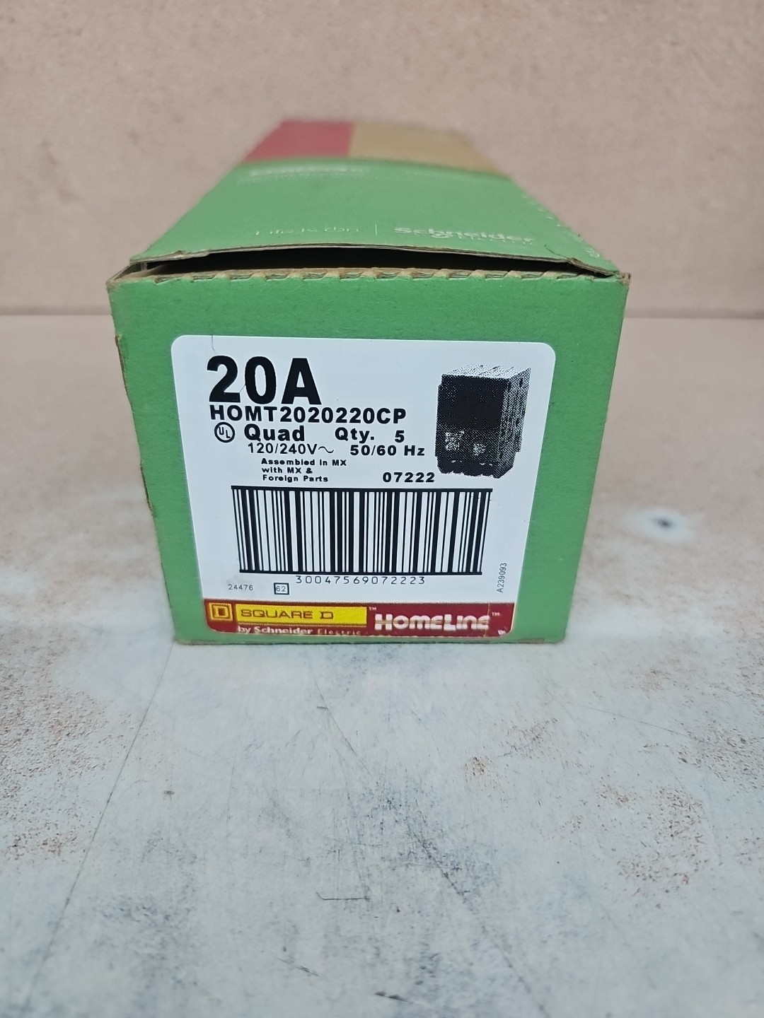 1) New Square D HOMT220220 20 Amp 120/240V Quad Circuit Breaker