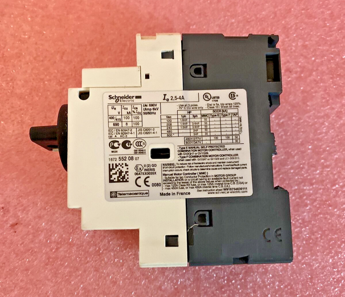 Schneider GV2P08 Motor Circuit Breaker 2.5-4 A