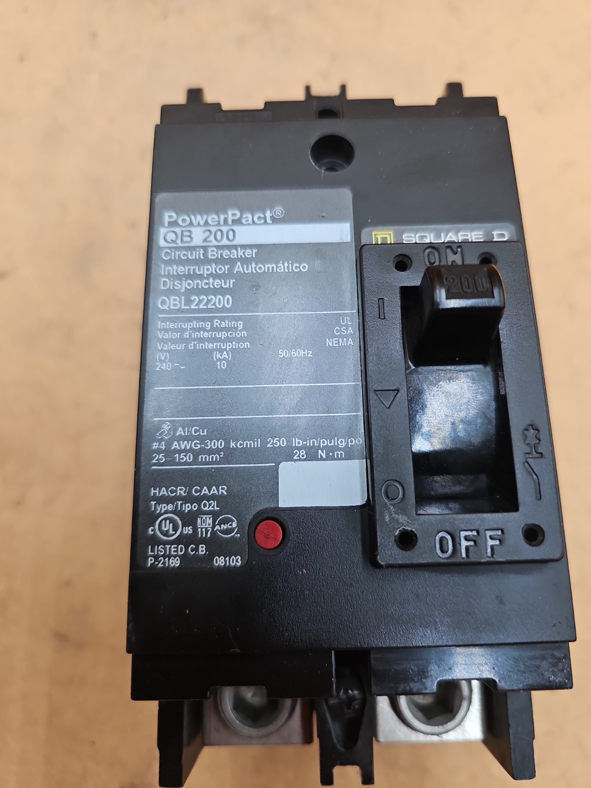 Square D PowerPact QBL22200 2 Pole 200 Amp Type QB 200 Circuit Breaker