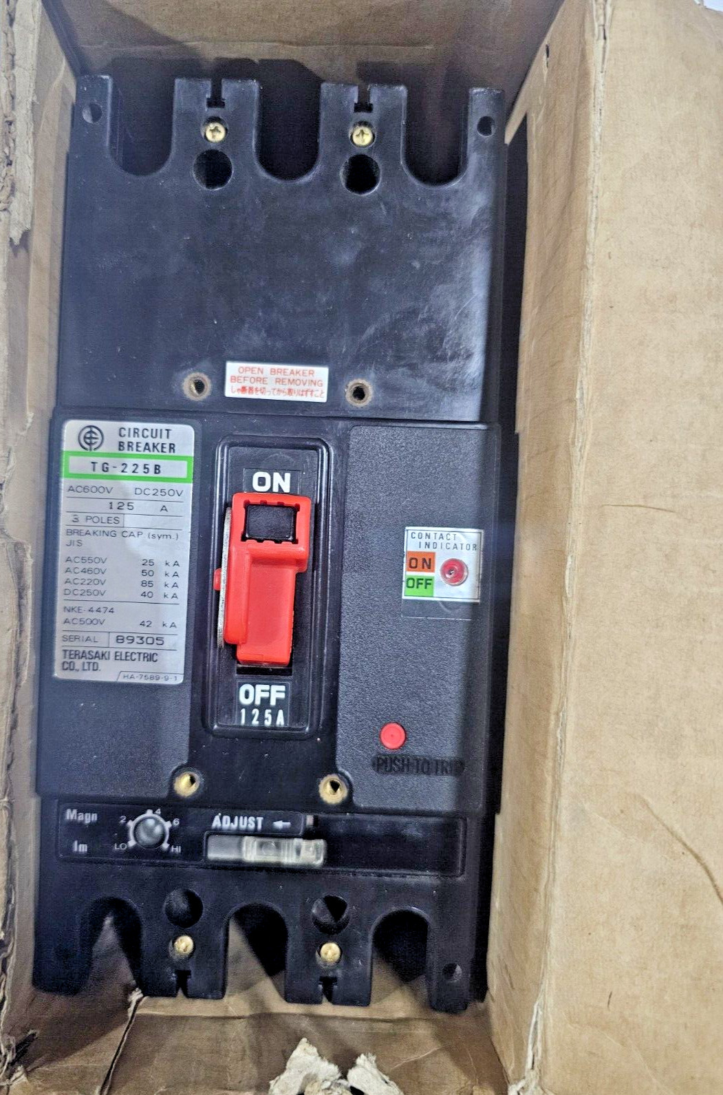 Terasaki TG-225B CIRCUIT BREAKER 125 AMPS 3 POLE 600V 50KA