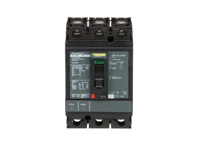 Square D HDL36030 Circuit Breaker – 30A, 3 pole, 600VAC, 14kA, lugs, PowerPact H