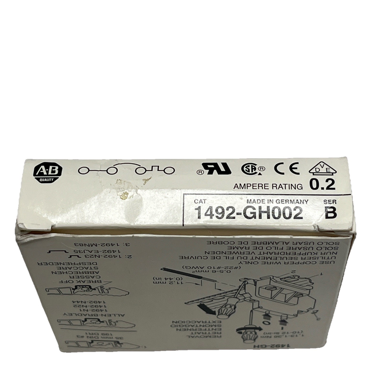 ALLEN BRADLEY 1492-GH002 SINGLE POLE 0.20 AMP CIRCUIT BREAKER 250V AC / 65 VDC
