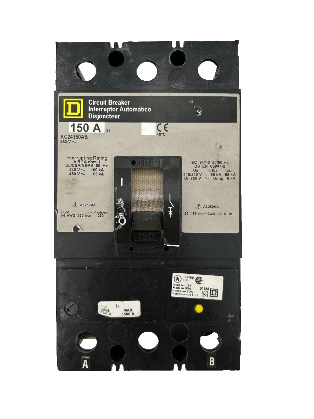 Square D KC24150AB Circuit Breaker 150A 3Pole 480V
