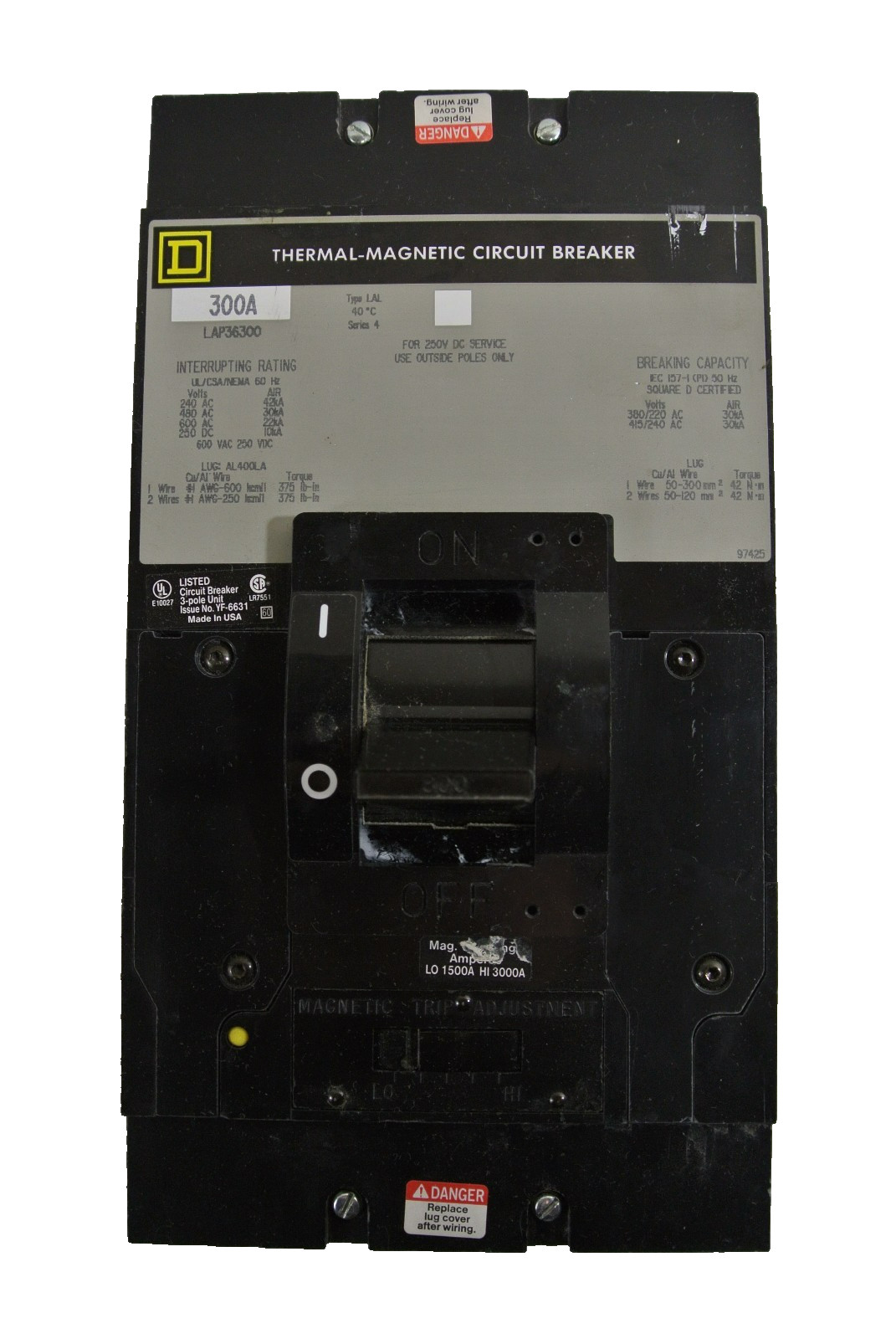 SQUARE D LAP36300 300 AMP 600 VOLT 3 POLE LAL LAP grey label 30kA@480v TESTED