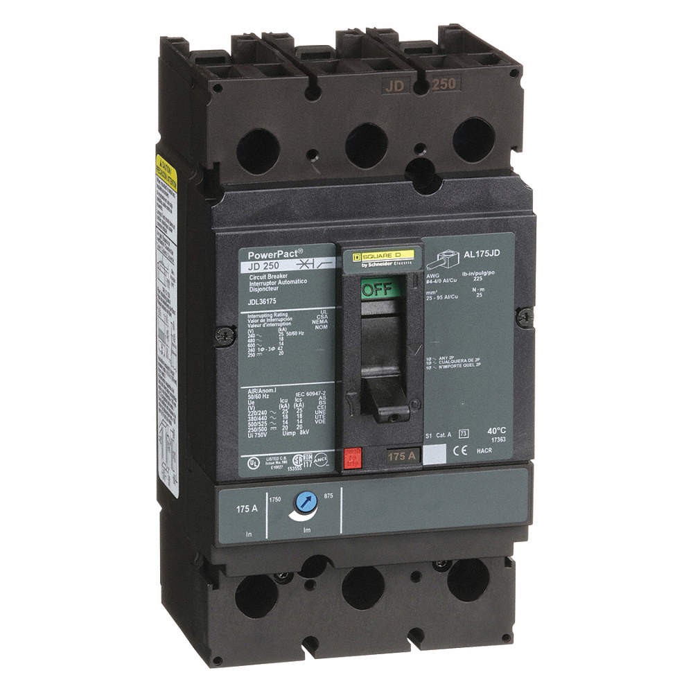 SQUARE D JDL36175 Circuit Breaker,175A,3P,600VAC,JD 1MAZ6