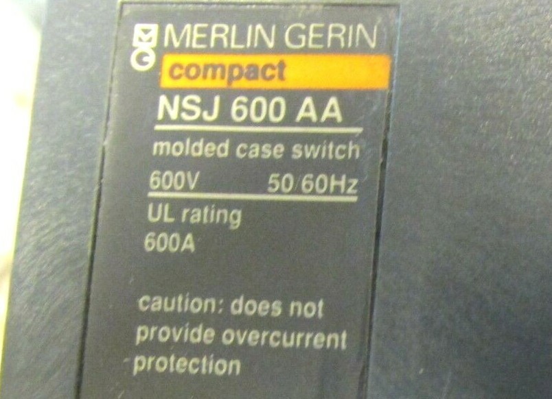 NEW Merlin Gerin Molded Case Switch 600A, 600V Auto Switch Cat# NSJ600A.. UG-08